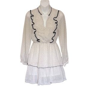 Zara White Ruffled Long Sleeve Plunge Dress